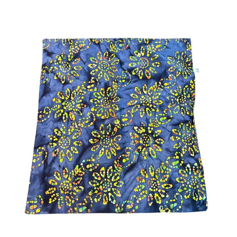 Cotton Square 20x21" Scarf Tie Dye Blue Yellow Flower Swirl Rave Festival Boho